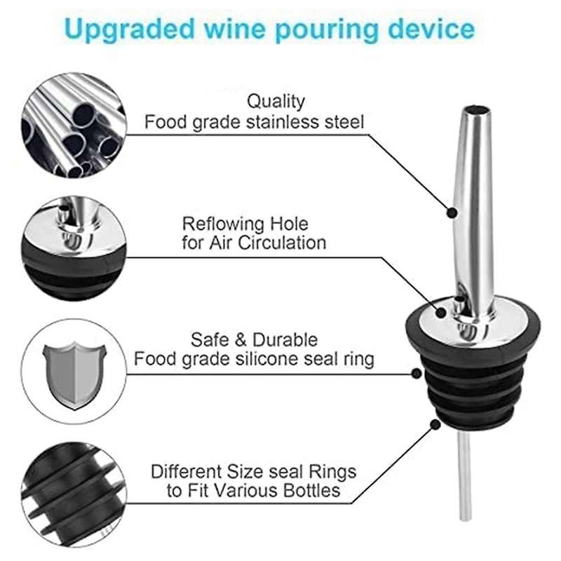 12 Piece Stainless Steel Bottle Pourer, Tapered Spout with Rubber Caps and Three Cleaning Sticks