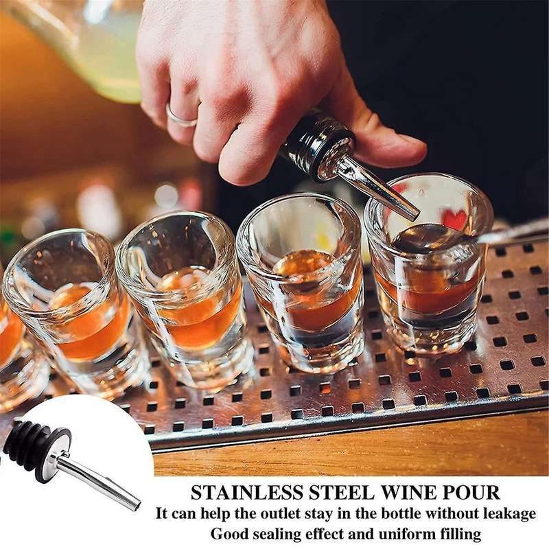 12 Piece Stainless Steel Bottle Pourer, Tapered Spout with Rubber Caps and Three Cleaning Sticks