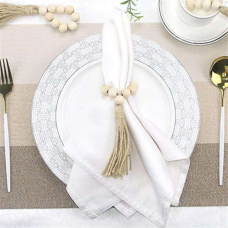 12 Pcs Wood Bead Napkin Rings with Tassels Rustic Farmhouse Garland Wall Hanging Decor Weddings Tab
