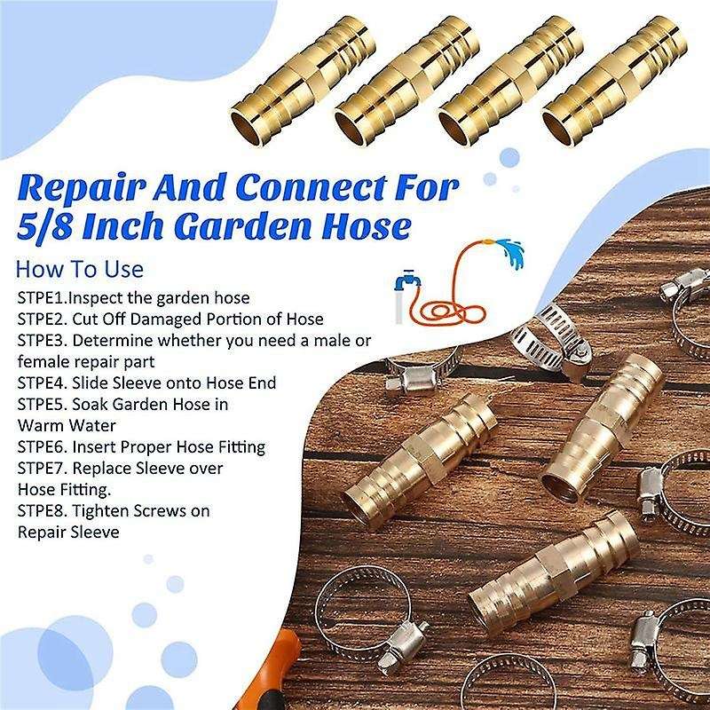 12 Pieces Hose Repair Connectors with Claps Brass Garden Hose Repair Kit Fitting Water Hose Repair