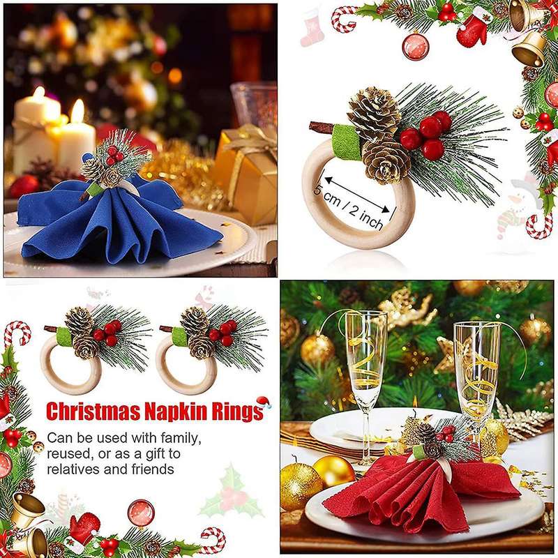 12 Pieces Pine Cones Christmas Napkin Holder Napkin Ring Holder Christmas Napkin Ring Decor for Wedd