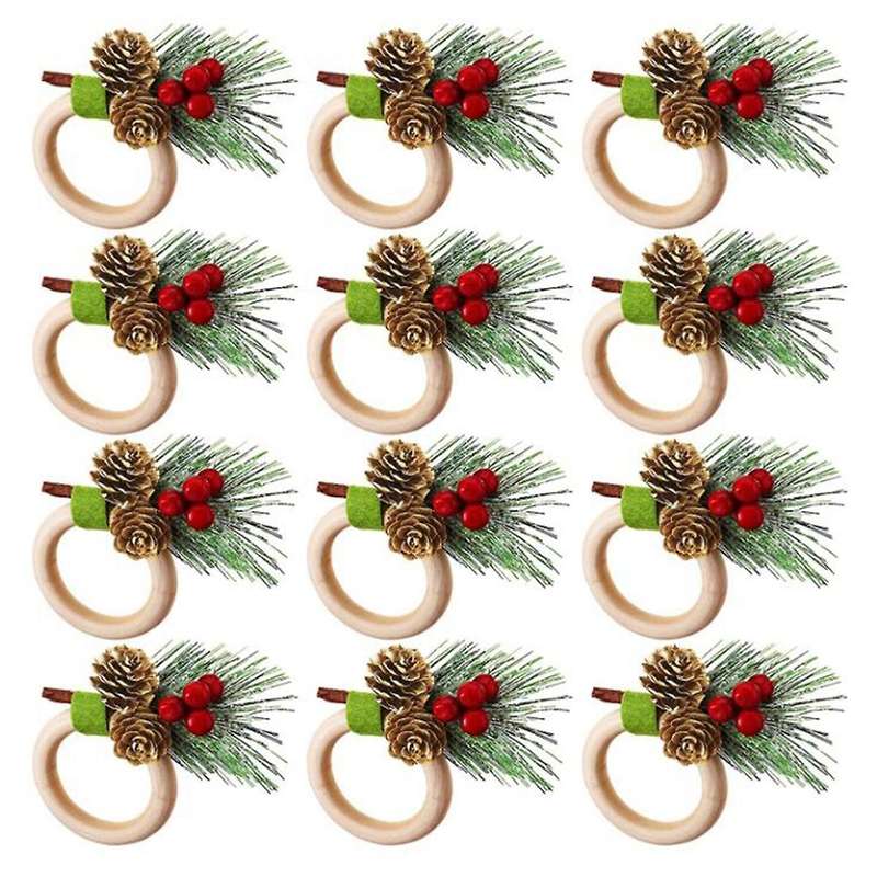 12 Pieces Pine Cones Christmas Napkin Holder Napkin Ring Holder Christmas Napkin Ring Decor for Wedd