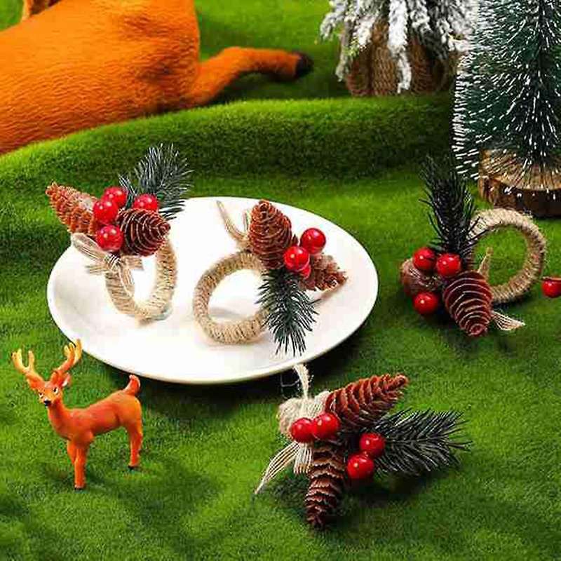 12 Pieces Pine Cone Napkin Rings Napkin Holders Napkin Ring Holders for Holiday Christmas Party Wedd