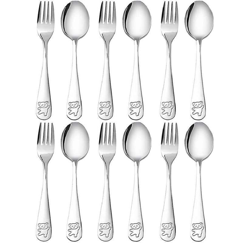 12 Pieces Kids Silverware Stainless Steel Children's Safe Flatware Child Spoon and Fork Set Toddler