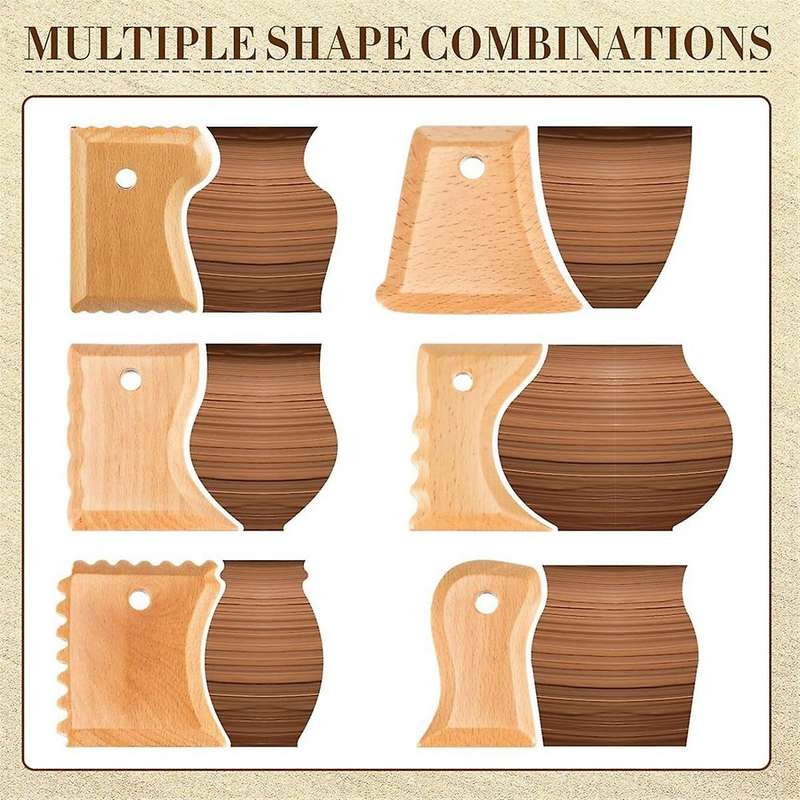 12 Pieces Pottery Trimming Tools Pottery Clay Foot Shaper Tools Texture Wooden Profile Rib Bundle Fo
