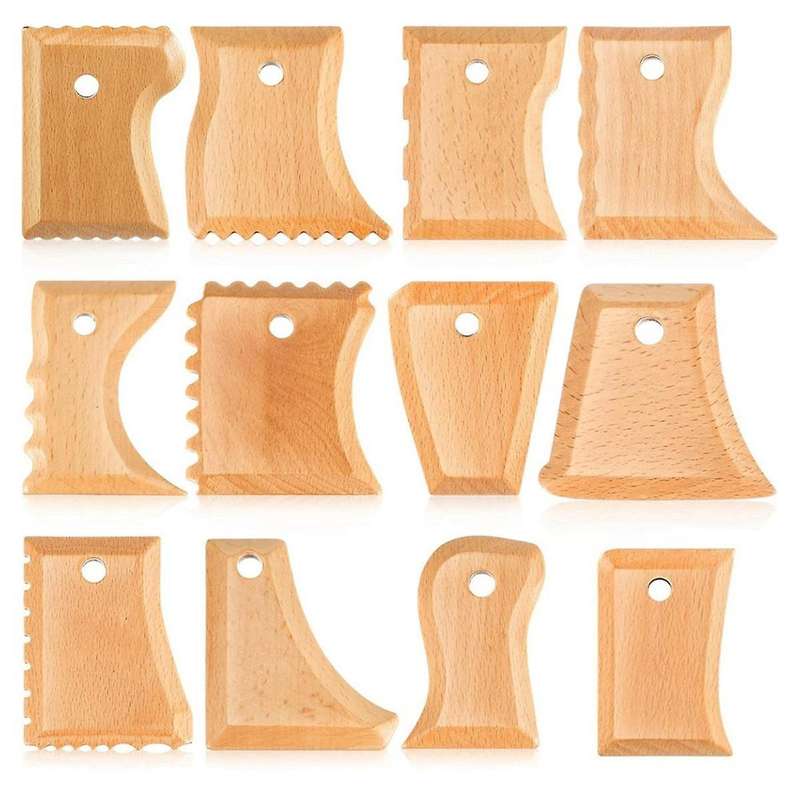 12 Pieces Pottery Trimming Tools Pottery Clay Foot Shaper Tools Texture Wooden Profile Rib Bundle Fo