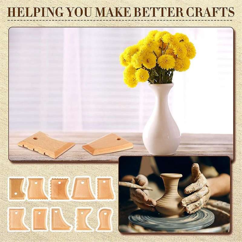 12 Pieces Pottery Trimming Tools Pottery Clay Foot Shaper Tools Texture Wooden Profile Rib Bundle Fo