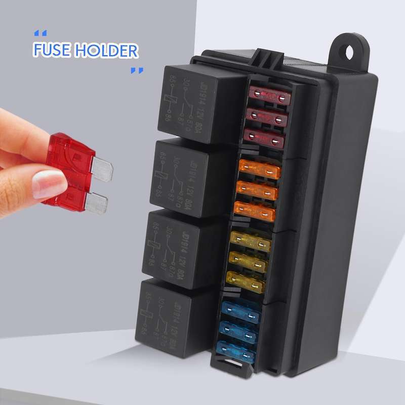 12 Way Blade Fuse Holder Box 4PCS 4 Pin 12V 80A Relays Compatible Car Truck