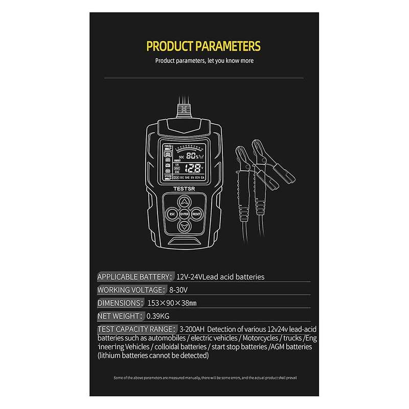 12/24v Automotive Battery Tester Lcd Display Battery Analyzer Digital for Lead-acid Battery Auto Mo