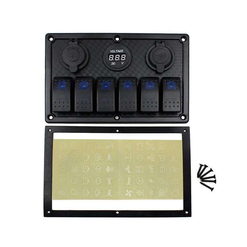 12/24v 6 Buttons Switch Panel with Digital Voltmeter Tester 3.0 Usb Chargers Bule Light Boat Power