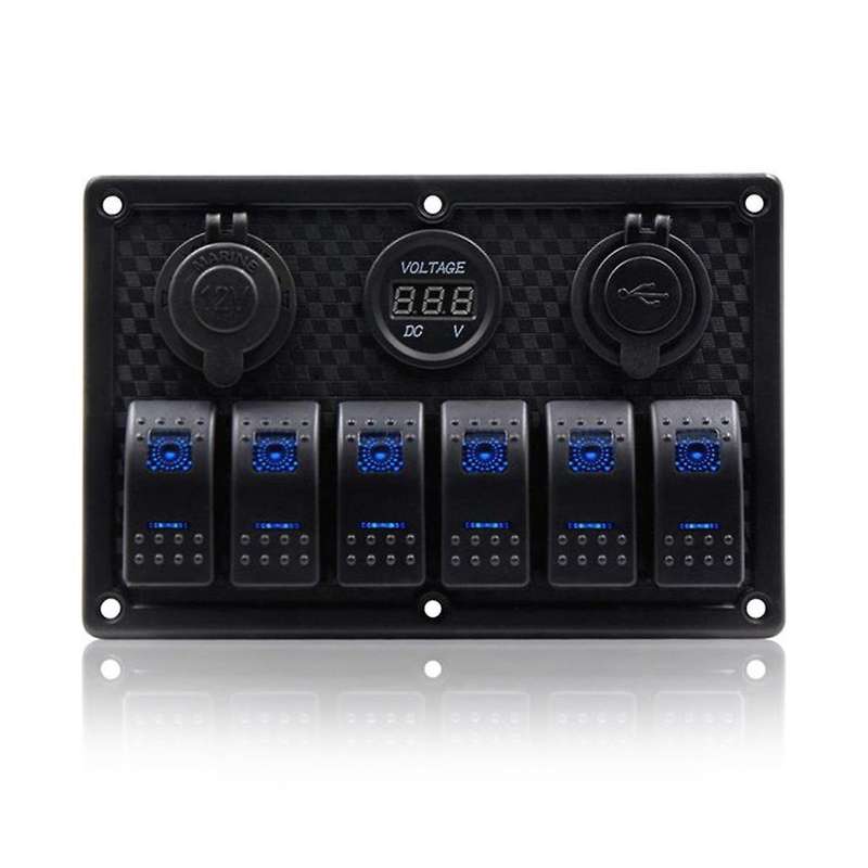 12/24v 6 Buttons Switch Panel with Digital Voltmeter Tester 3.0 Usb Chargers Bule Light Boat Power
