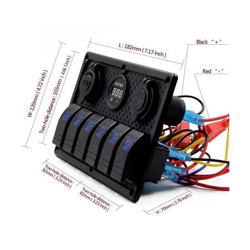 12/24v 6 Buttons Switch Panel with Digital Voltmeter Tester 3.0 Usb Chargers Bule Light Boat Power