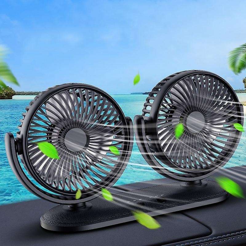 12/24V Portable Car Fan Adjustable 360 Degree Rotating Fan Air Cooling Dual Head Fan USB Quiet Deskt