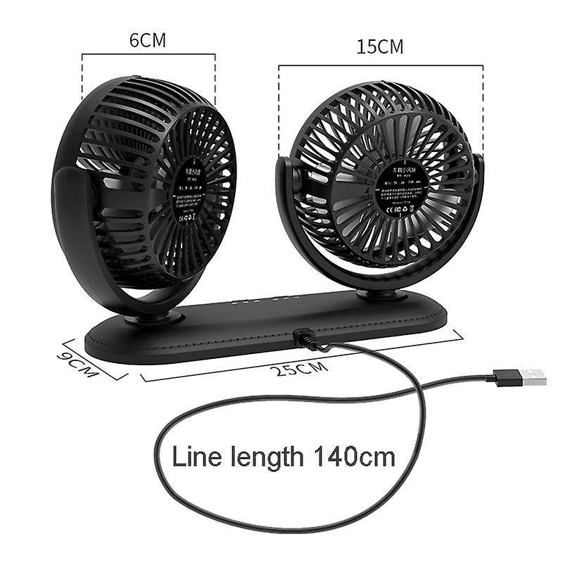 12/24V Portable Car Fan Adjustable 360 Degree Rotating Fan Air Cooling Dual Head Fan USB Quiet Deskt