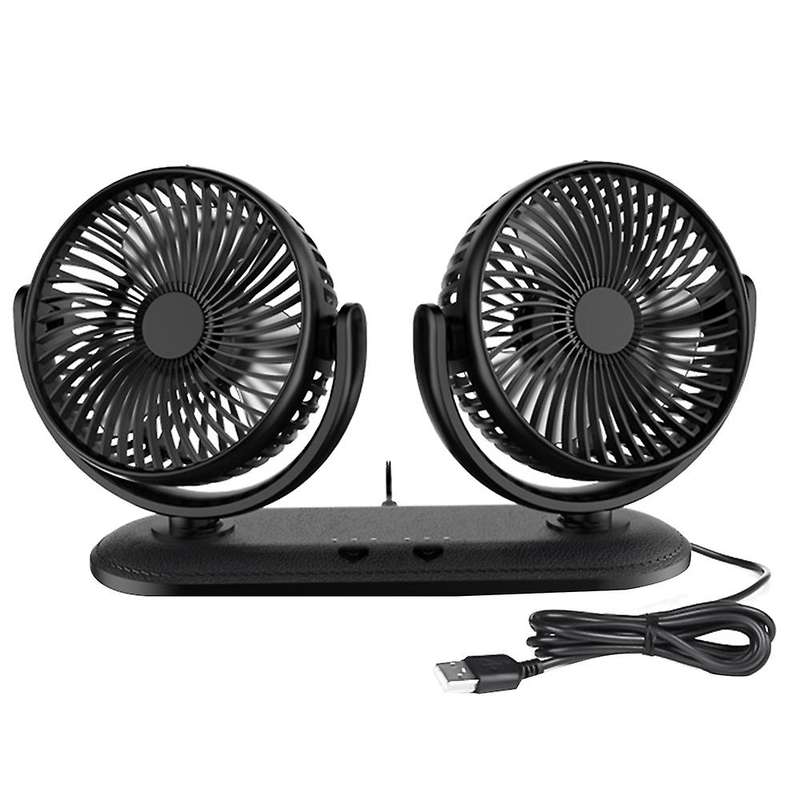 12/24V Portable Car Fan Adjustable 360 Degree Rotating Fan Air Cooling Dual Head Fan USB Quiet Deskt