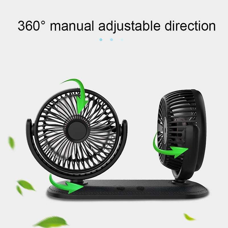 12/24V Portable Car Fan Adjustable 360 Degree Rotating Fan Air Cooling Dual Head Fan USB Quiet Deskt