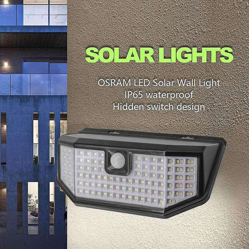 120 LED Solar Outdoor Wall Light with Motion Sensor Outdoor Garden Light Ip65 Waterproof Three Modes