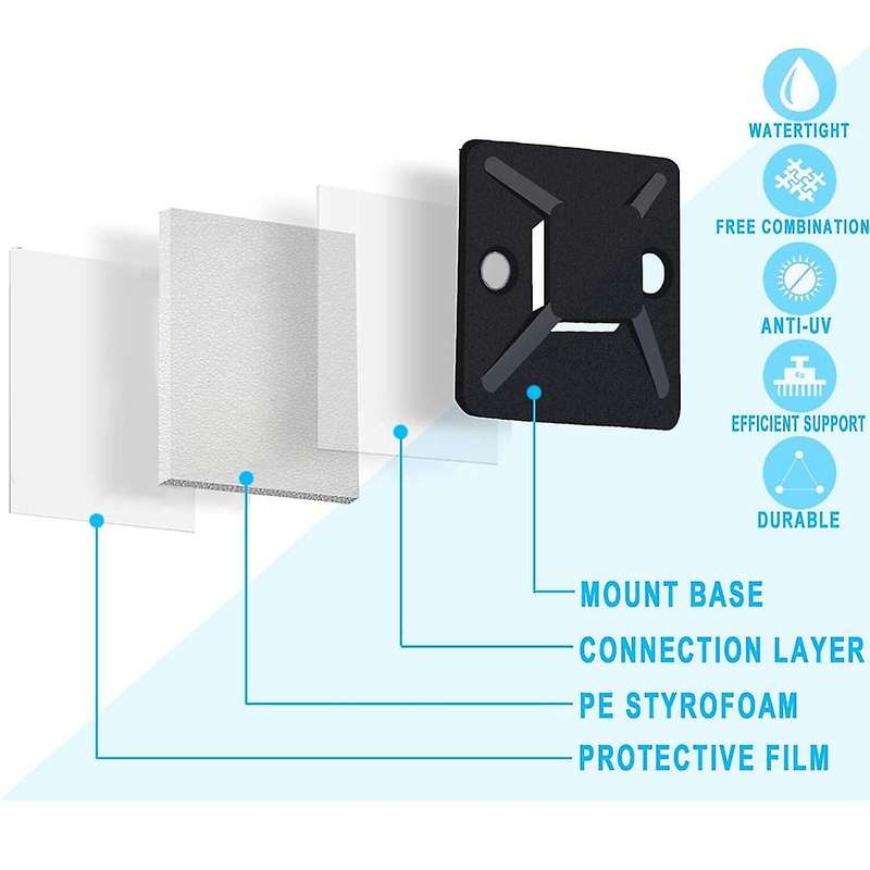 120 Pcs Adhesive Base for Cable Ties(38 x 38 mm), Self-Adhesive Base, Mounting Base for Cable Tie
