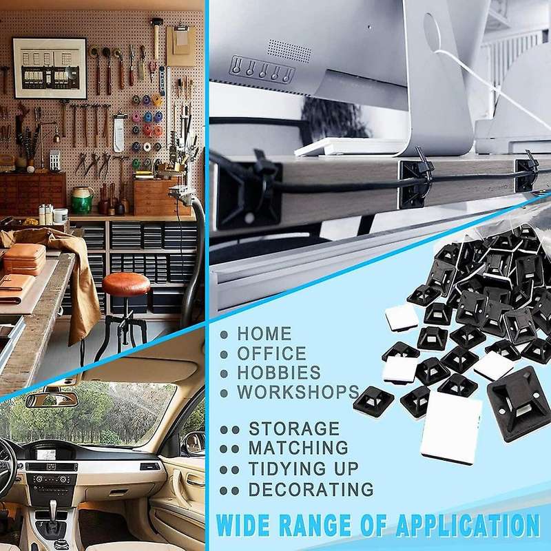 120 Pcs Adhesive Base for Cable Ties(38 x 38 mm), Self-Adhesive Base, Mounting Base for Cable Tie