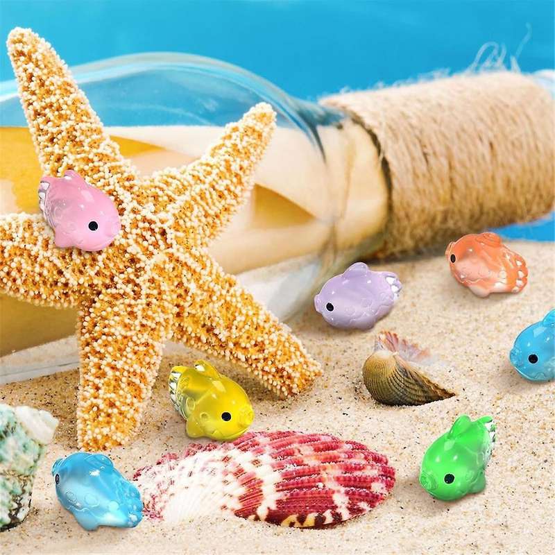 120 Pcs Mini Glow Fish Miniature Statue Cute Tiny Resin Flatfish Figure for Miniature Landscape Flow