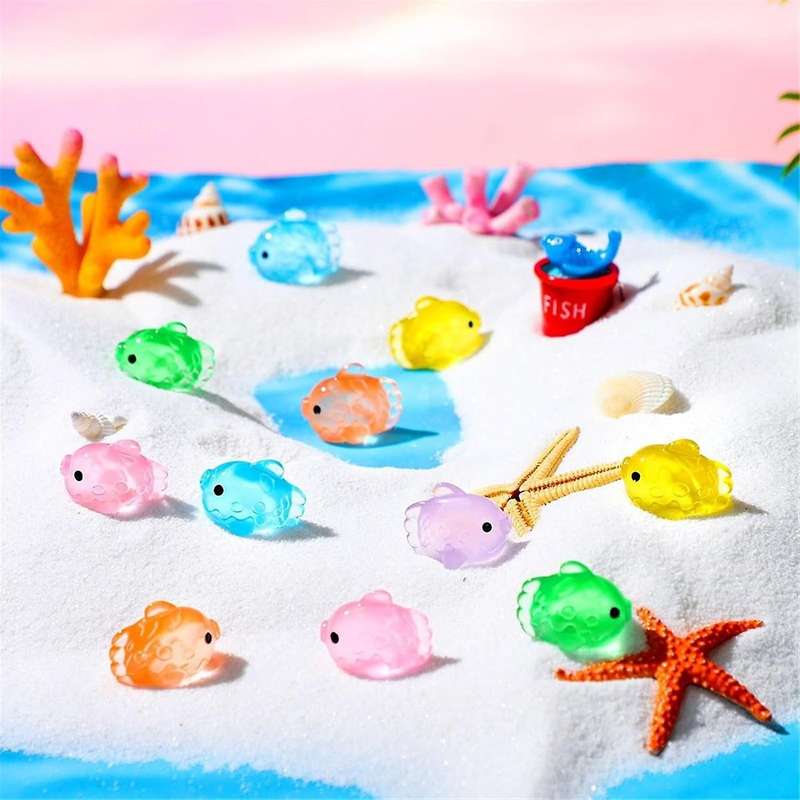 120 Pcs Mini Glow Fish Miniature Statue Cute Tiny Resin Flatfish Figure for Miniature Landscape Flow
