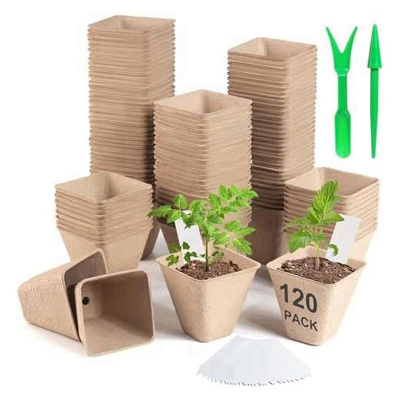 120 Pack Square Peat Pots for Seedlings, Seed Starting Pots with Drainage Holes,Biodegradable Herb S