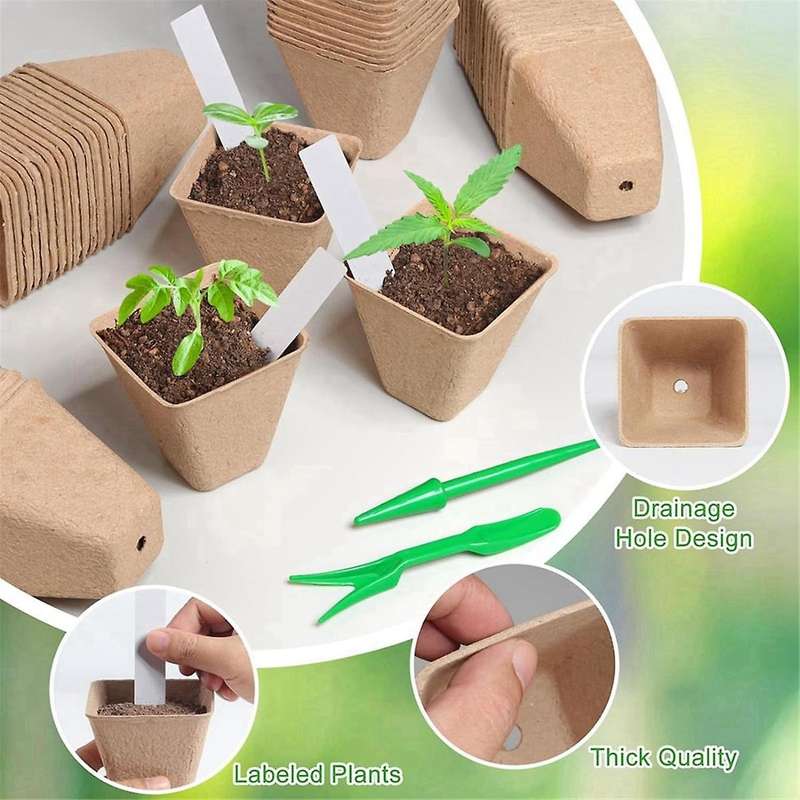 120 Pack Square Peat Pots for Seedlings, Seed Starting Pots with Drainage Holes,Biodegradable Herb S