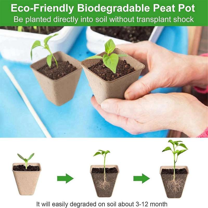 120 Pack Square Peat Pots for Seedlings, Seed Starting Pots with Drainage Holes,Biodegradable Herb S