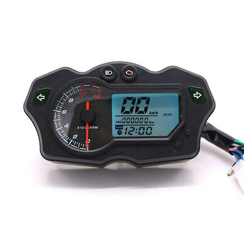 12000RPM 12V LCD Screen Motorcycle Speedometer 7-Color Tachometer Odometer Gauge