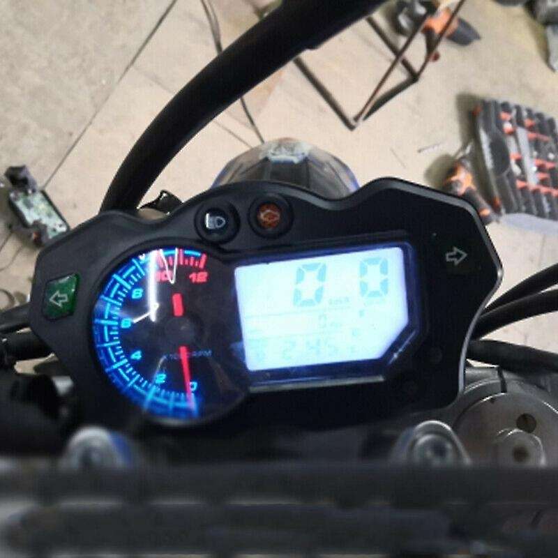 12000RPM 12V LCD Screen Motorcycle Speedometer 7-Color Tachometer Odometer Gauge