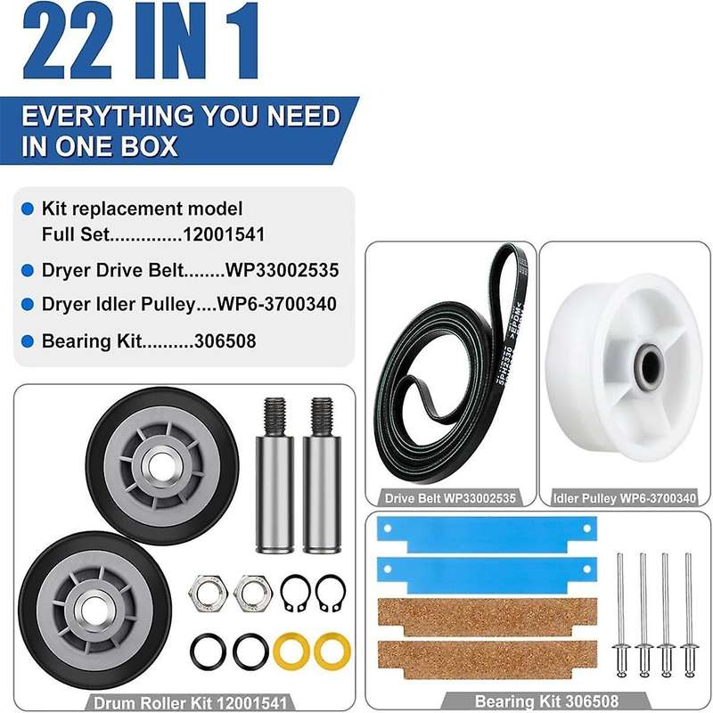 12001541 303373K Dryer Drum Roller Kit,6-3700340 Idler Pulley, 306508 Dryer Tumbler Bearing Kit, Squ