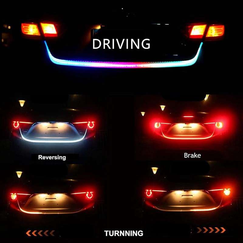 120cm Car Trunk Taillight Color Dynamic Reversing Warning Light Bar 12V Automatic Additional Brake T