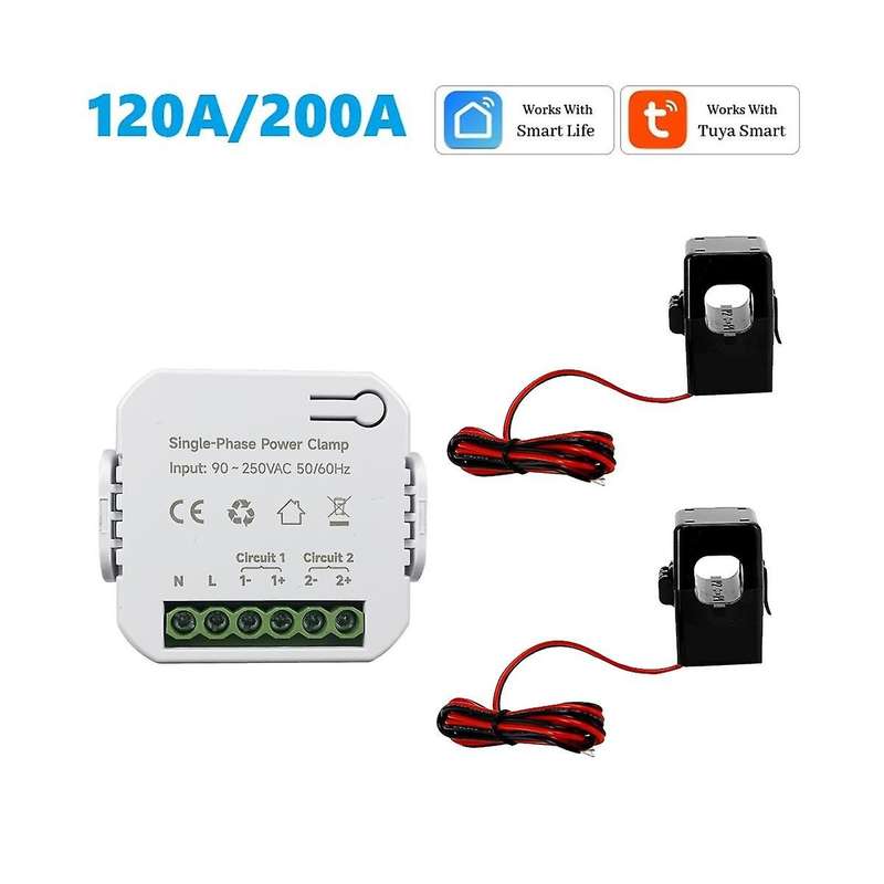 120a Tuya Smart Wifi Energy Meter with 2xcurrent Transformer Clamp 90- 250v Kwh Power Monitor Elect
