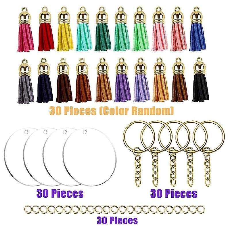 120pcs Acrylic Tassels Clear Circle with Hole with Jump Rings Compatible Diy