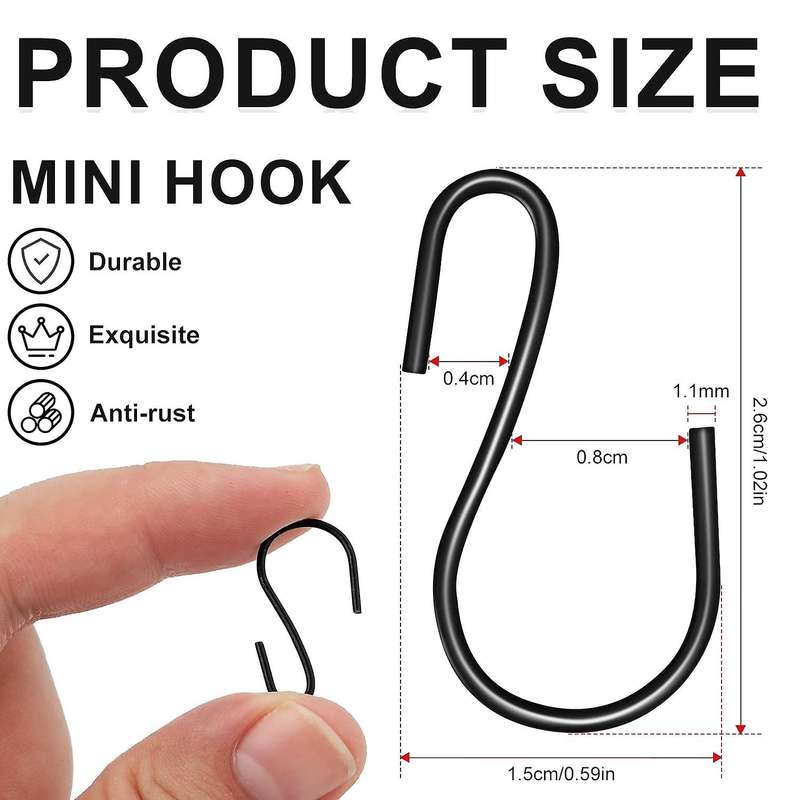 120pcs 1-inch Mini S-shaped Hook, S-shaped Hook, for Crafts(black)