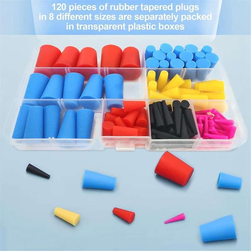 120pcs Silicone Rubber Tapered Plugs, High Temp Resistant Silicone Rubber 8 Sizes From 1/16 to 5/8in