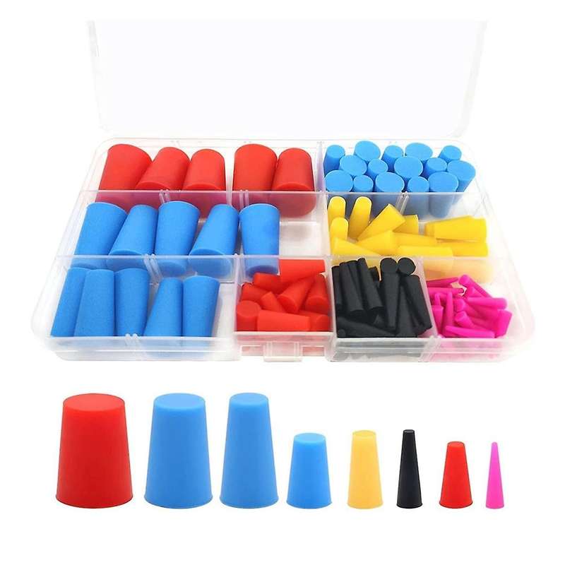 120pcs Silicone Rubber Tapered Plugs, High Temp Resistant Silicone Rubber 8 Sizes From 1/16 to 5/8in
