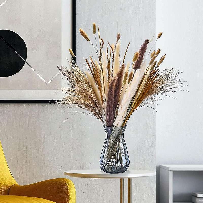120Pcs Dried Pampas Grass Bouquet Decor, Boho Home Room Wedding Party Arrangements,Fall Dry Flowers