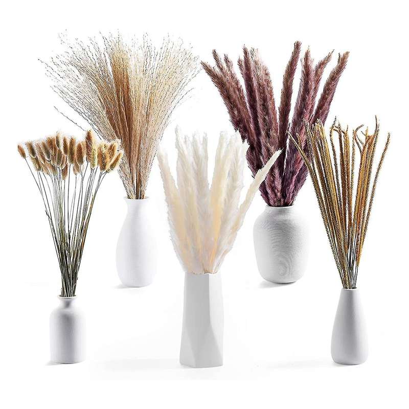 120Pcs Dried Pampas Grass Bouquet Decor, Boho Home Room Wedding Party Arrangements,Fall Dry Flowers