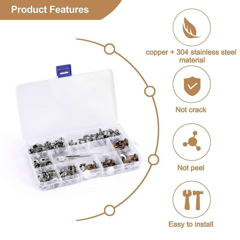 120-Pieces Stainless Steel Canvas and Boat Cover Button Fastener Kit
