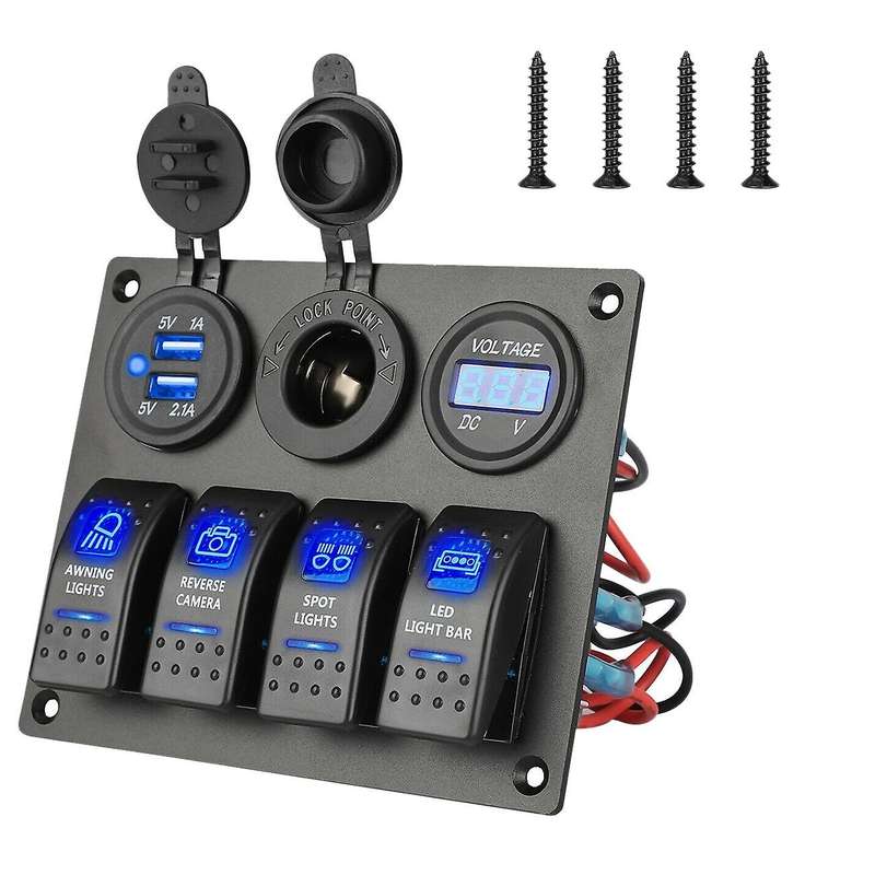 12-24v 4 Toggle Blue Led Rocker Switch Panel Circuit Breaker Waterproof for Car Boat