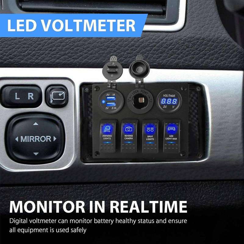 12-24v 4 Toggle Blue Led Rocker Switch Panel Circuit Breaker Waterproof for Car Boat
