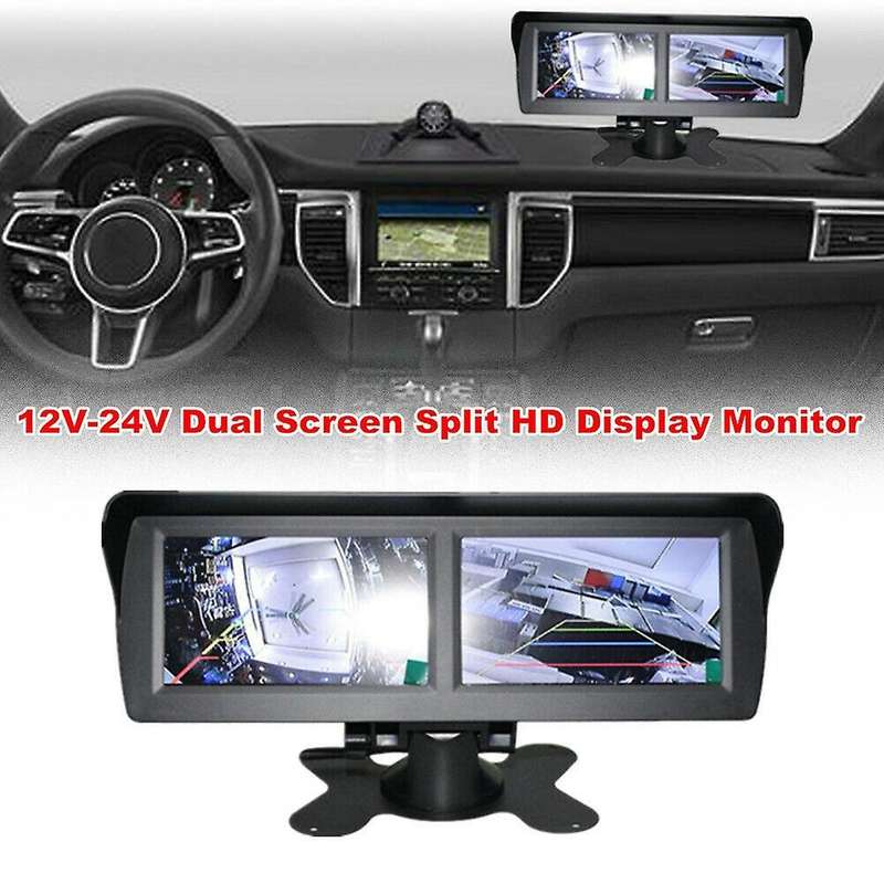 12-24V Dual Screen Split Car HD Display Monitor Parking Reverse Image System Kit