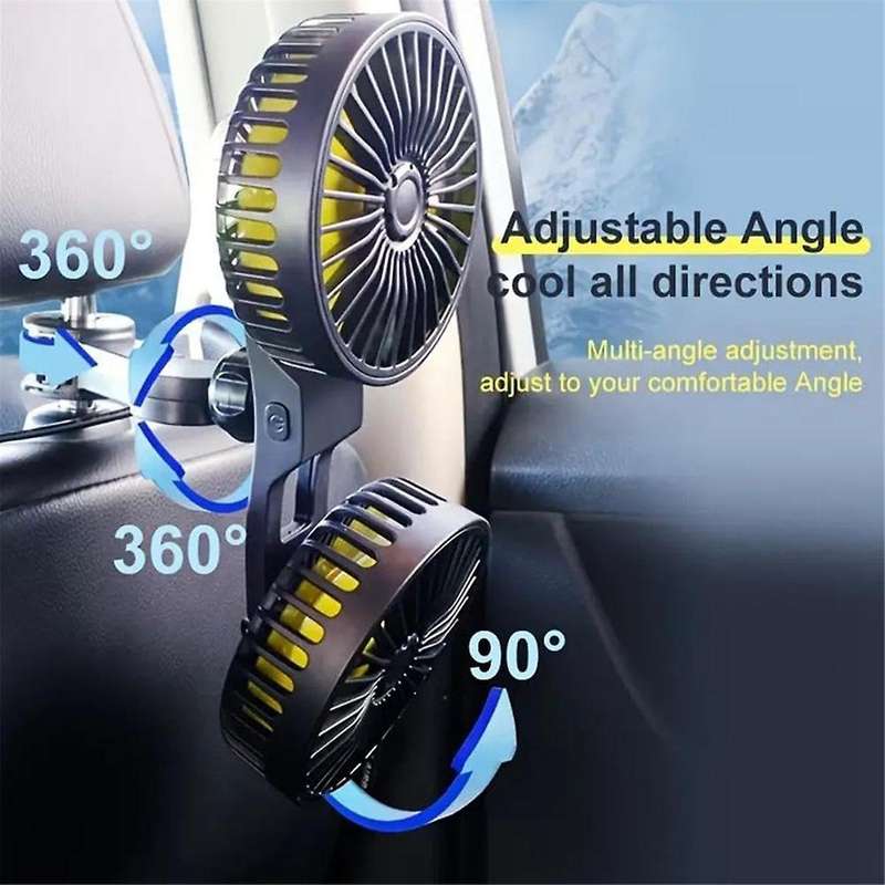12-24V USB Car Fan Portable Cars Electric Fan for Home Office 360 Degree Rotatable Dual 3 Speed Seat