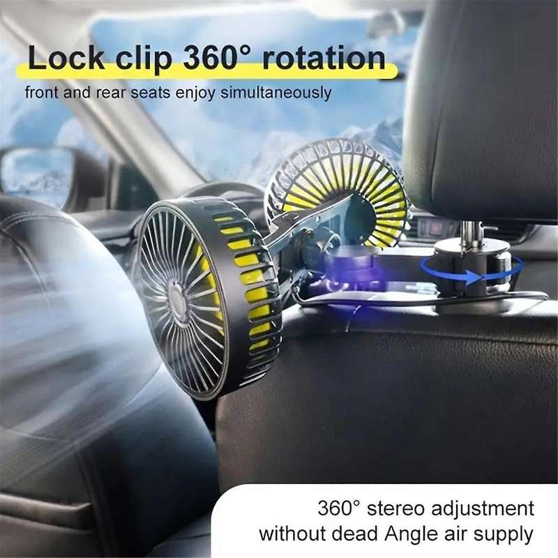 12-24V USB Car Fan Portable Cars Electric Fan for Home Office 360 Degree Rotatable Dual Head 3 Spee