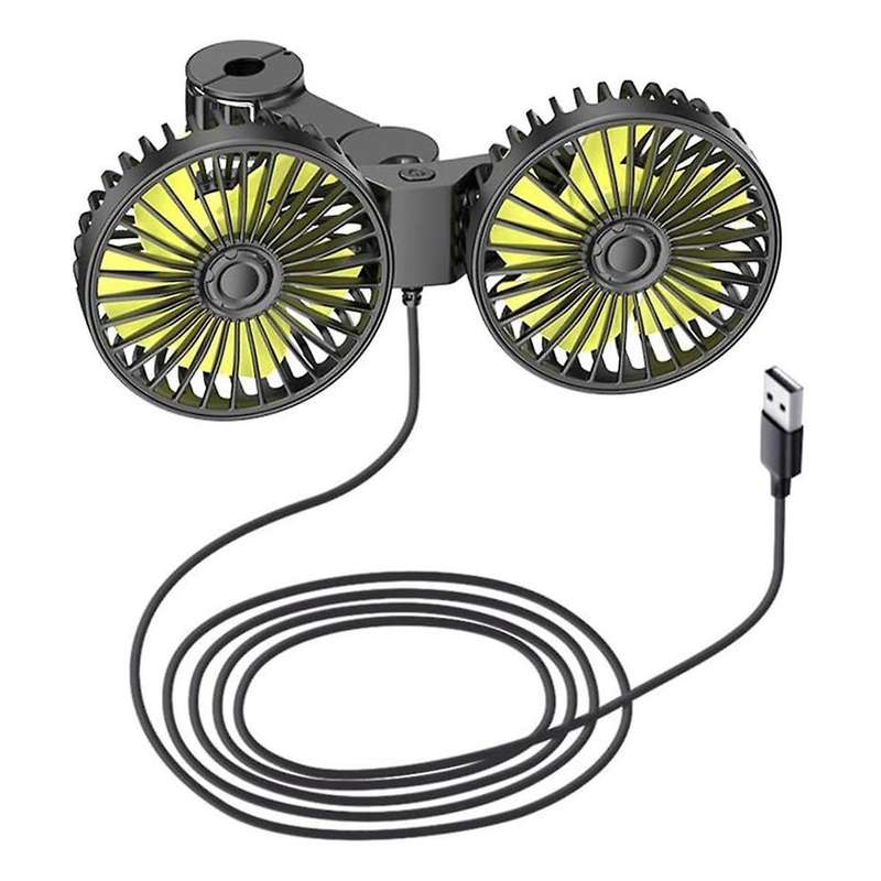 12-24V USB Car Fan Portable Cars Electric Fan for Home Office 360 Degree Rotatable Dual Head 3 Spee