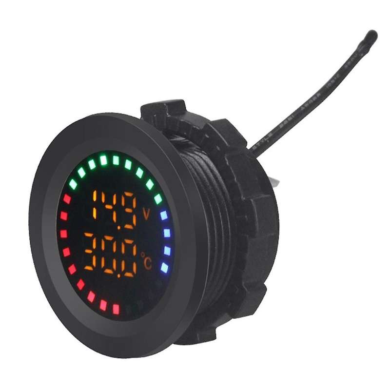 12-24V Car Round Color Screen Temperature Voltmeter Auto Voltage Test Dual Display Digital Measureme