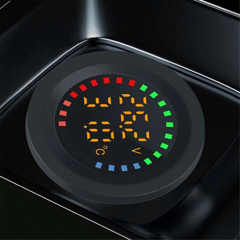 12-24V Car Round Color Screen Temperature Voltmeter Auto Voltage Test Dual Display Digital Measureme