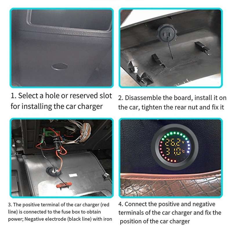 12-24V Car Round Color Screen Temperature Voltmeter Auto Voltage Test Dual Display Digital Measureme
