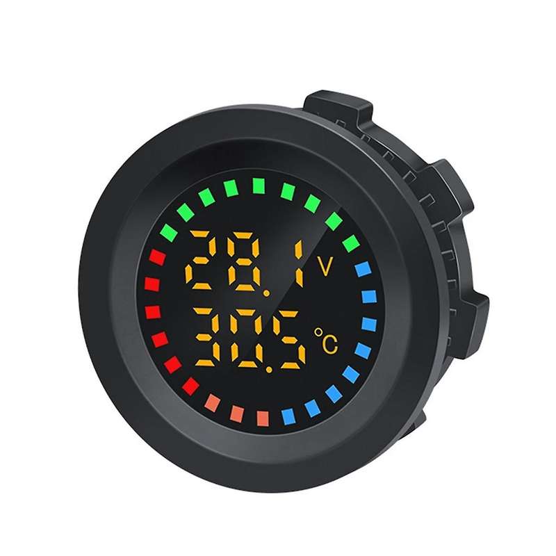 12-24V Car Round Color Screen Temperature Voltmeter Auto Voltage Test Dual Display Digital Measureme